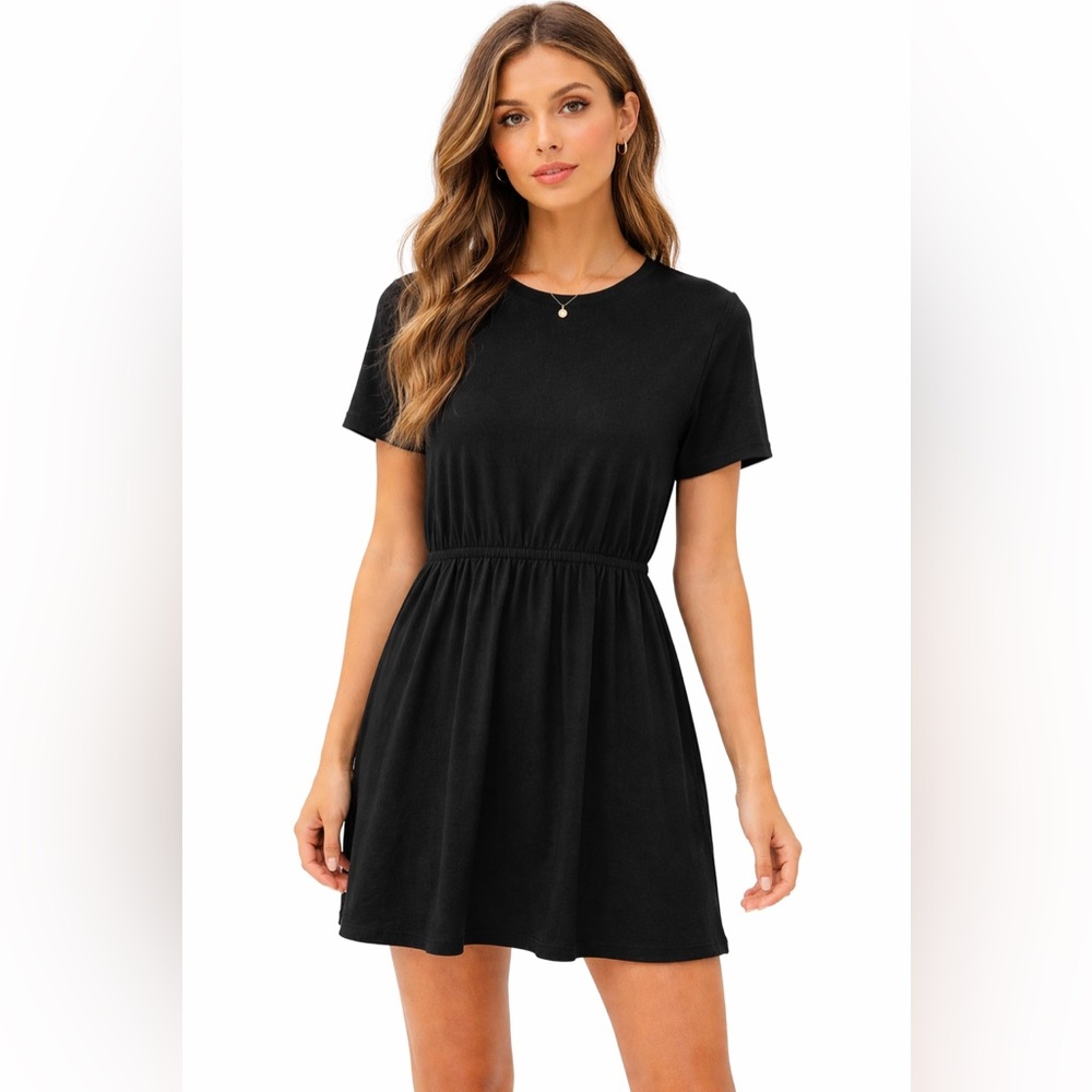 Old Navy Black  Dress Size L Linen Blend Elastic Waist Casual Flowy